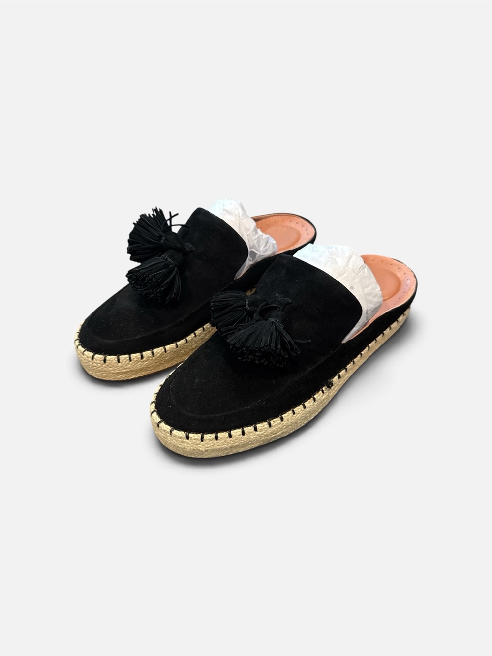 Black Tassel Suede Espadrille Mules Kenneth Cole size 7.   With box.